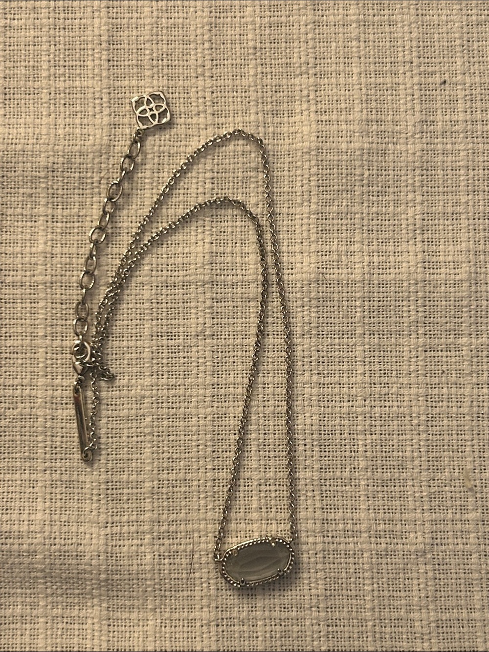Kendra Scott Silver Necklace with Gray Oval Stone